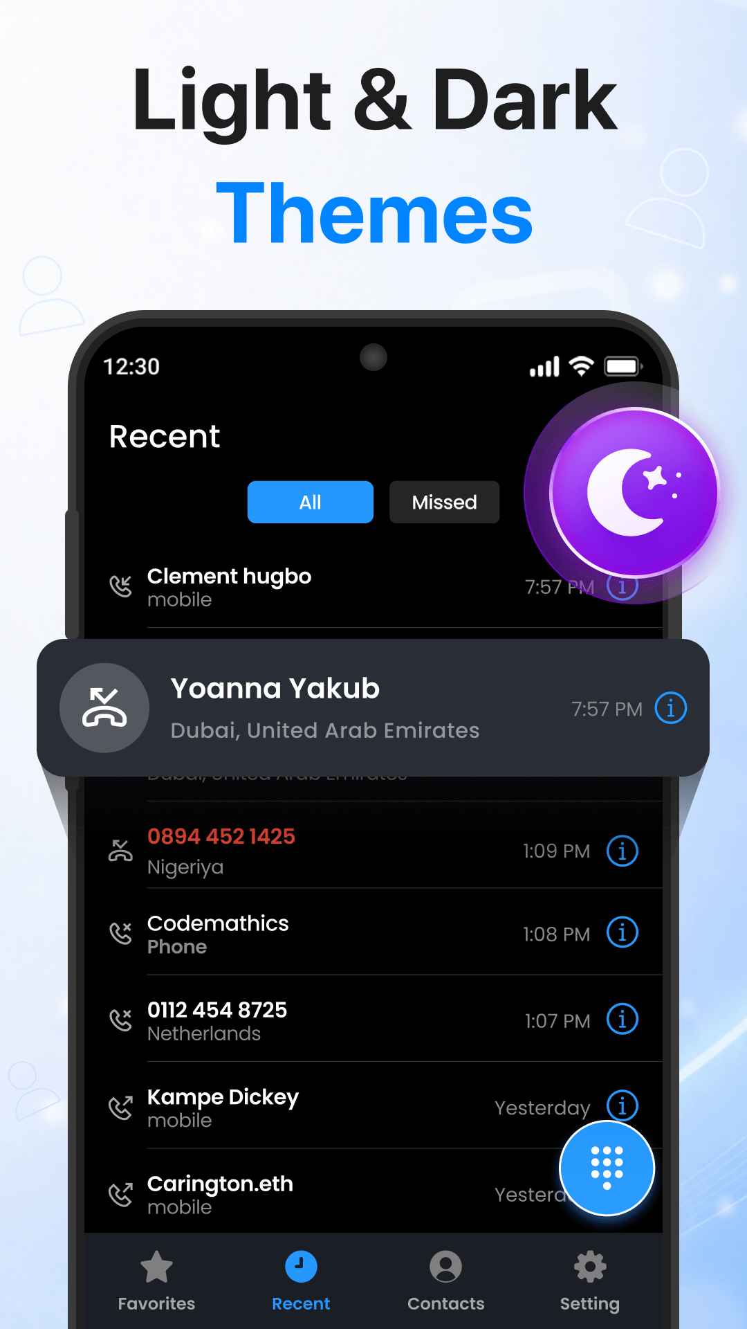 Contacts app dark theme
